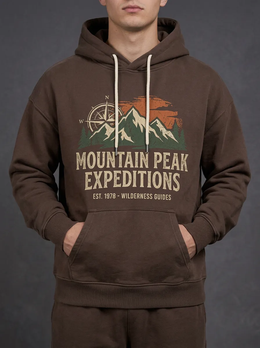 Men's Mountain Peak Expedition Compass Printed Hoodie
