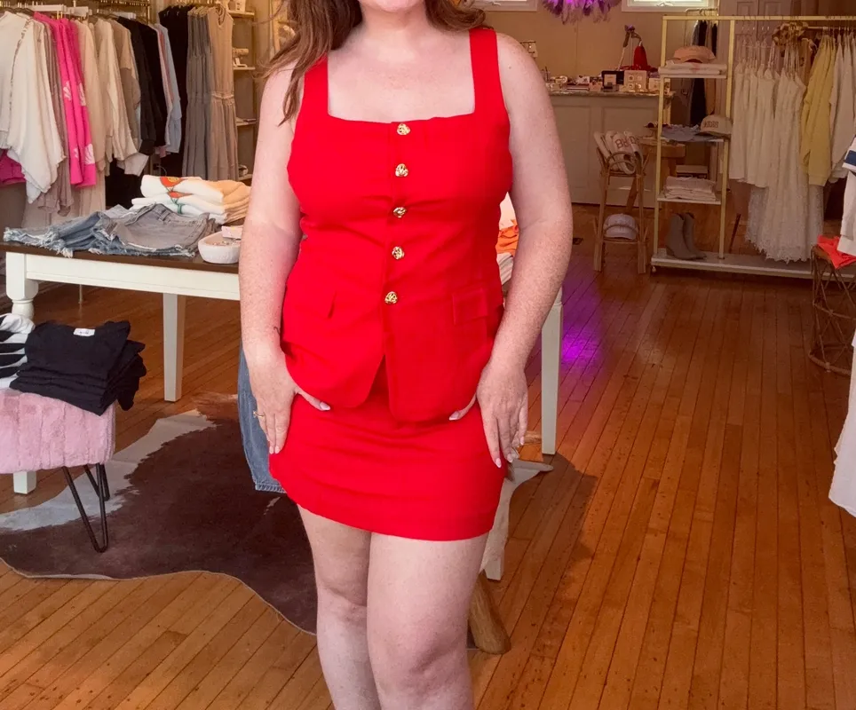 Red Linen Blend Cotton Blend Vest Top