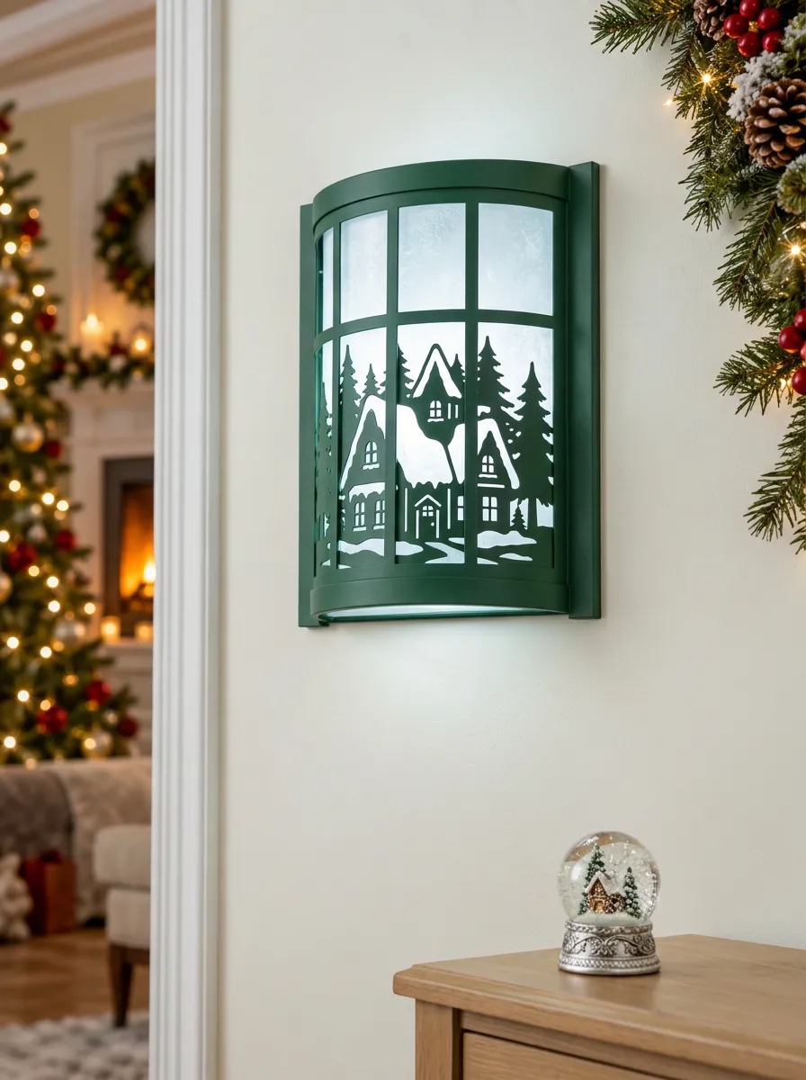 Village Snowy Forest Christmas Wall Light