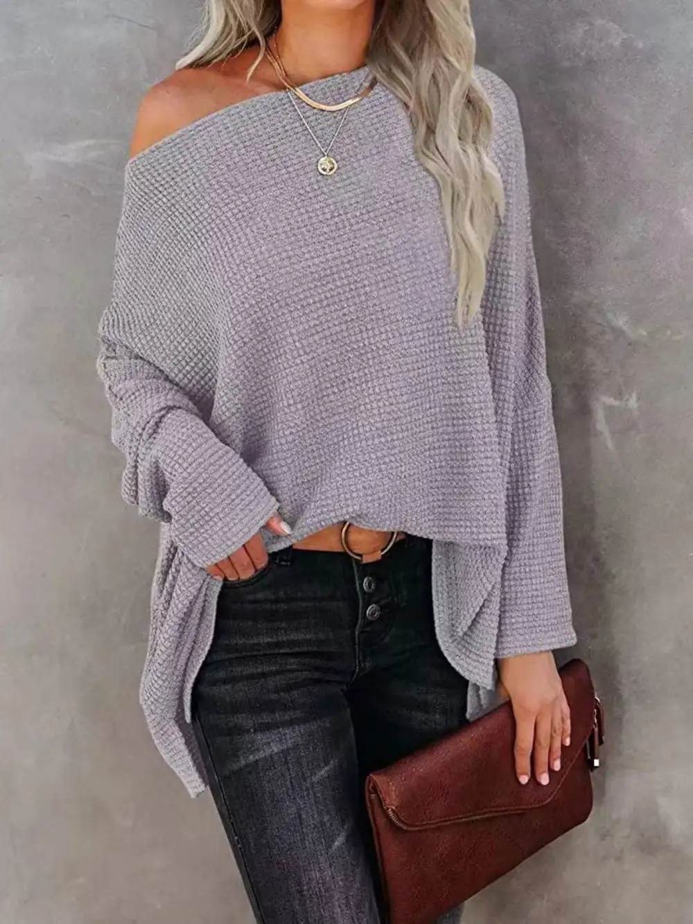 Waffle Knit Boat Neck Sweater