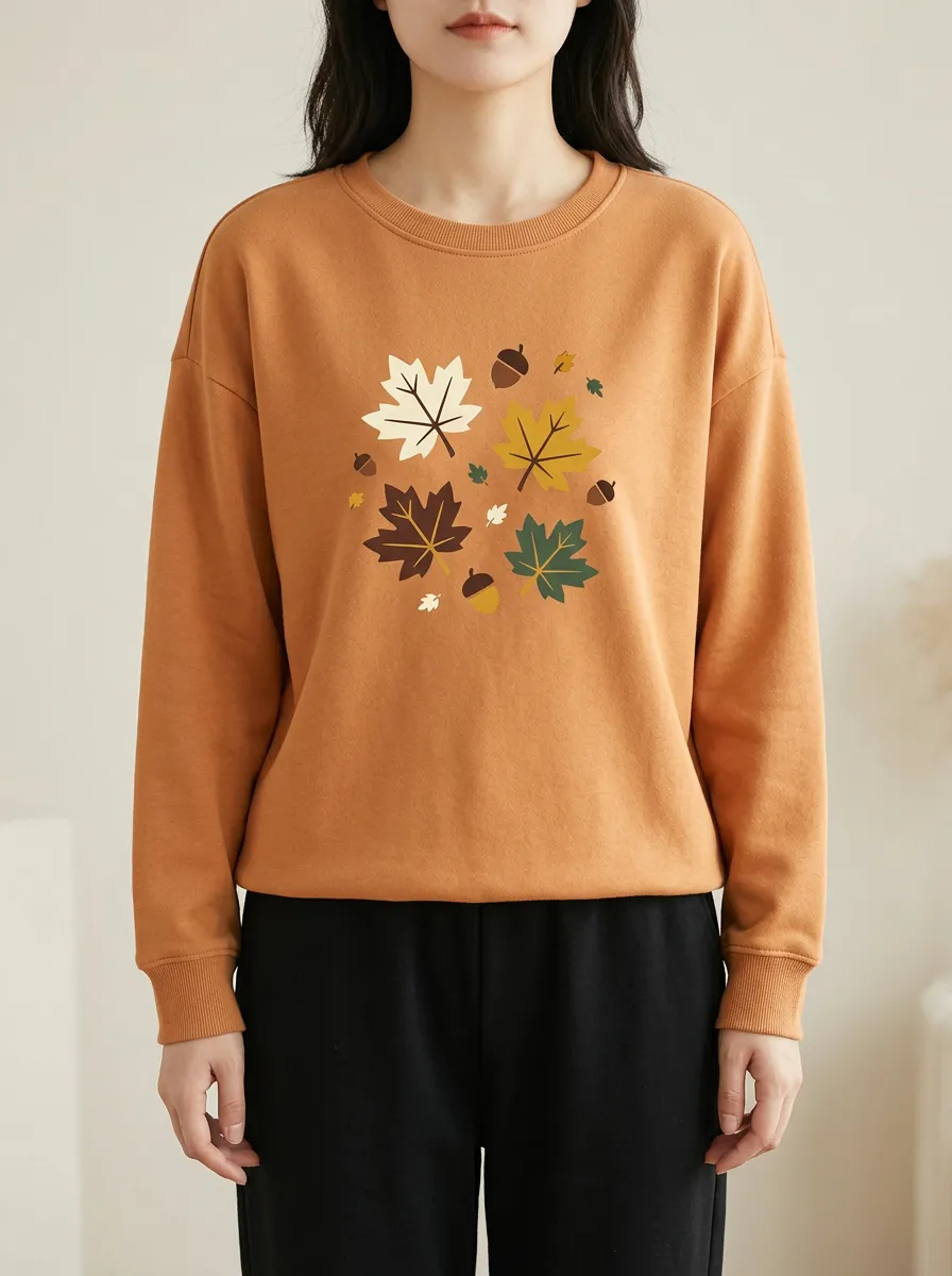 Everyday Maple-Leaf Printed Acorn Graphic Sweatshirt