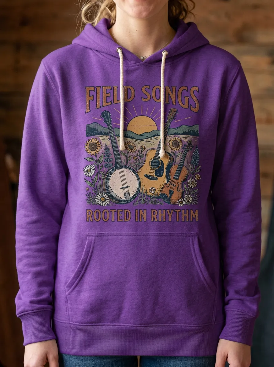 Guitar Banjo Fiddle Women's Country Music Printed Hoodie