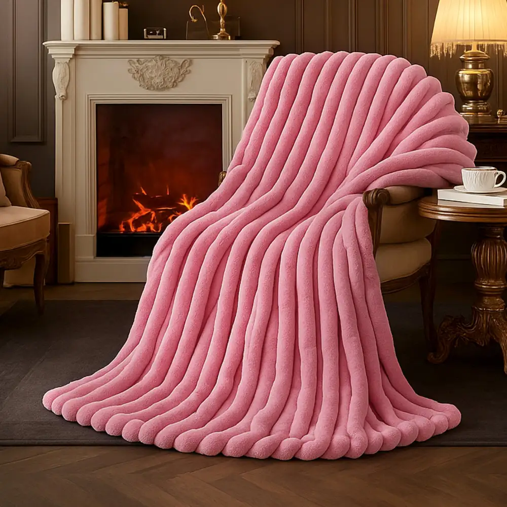Striped Faux-Fur Throw Blanket