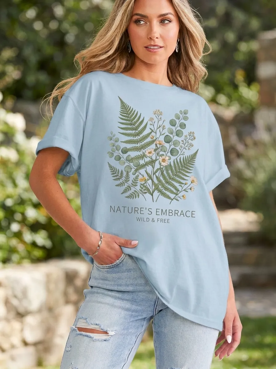 Women's Nature Lover Fern Eucalyptus Printed T-shirt