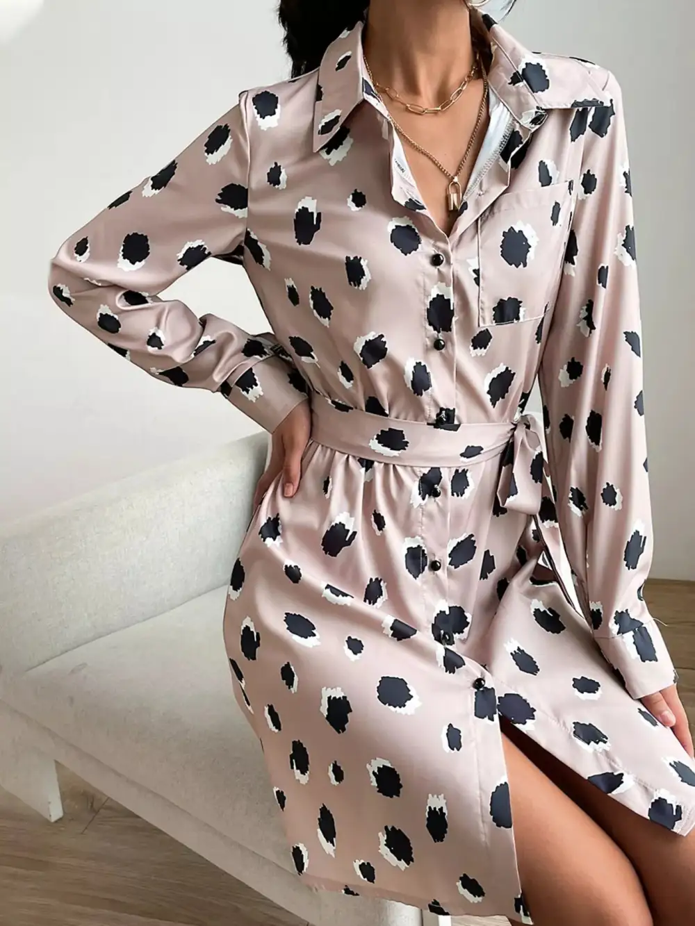 Easy Fit Printed Long Sleeve Mini Dress