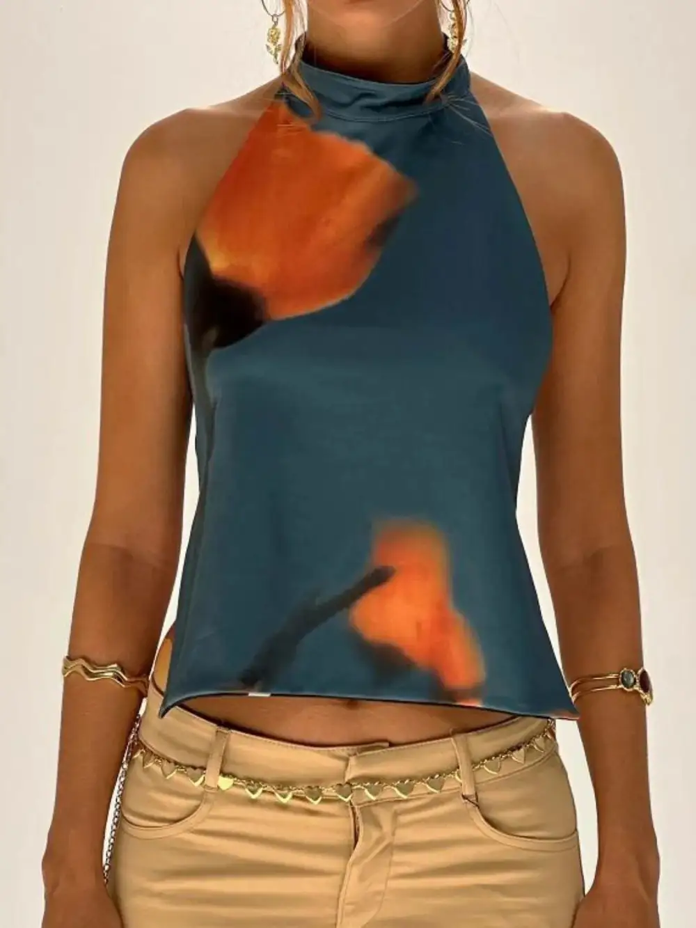 Backless Printed Halter Neck Tank