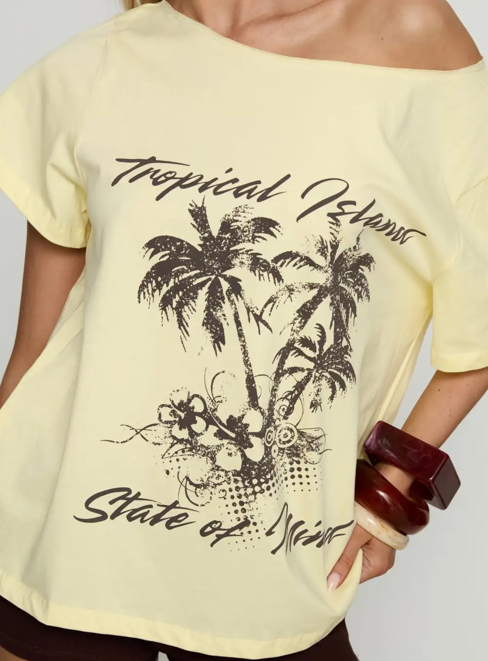 Tropical Islands Off Shoulder Graphic Tee