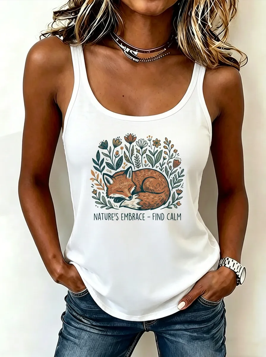 Nature Lover Sleeping Fox Floral Tank Top