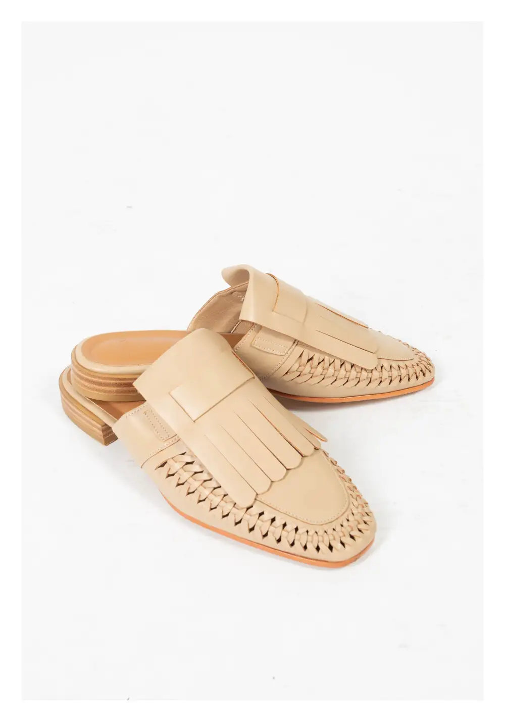 Understated Faux Leather Woven Fringe Detail Slip On Mules