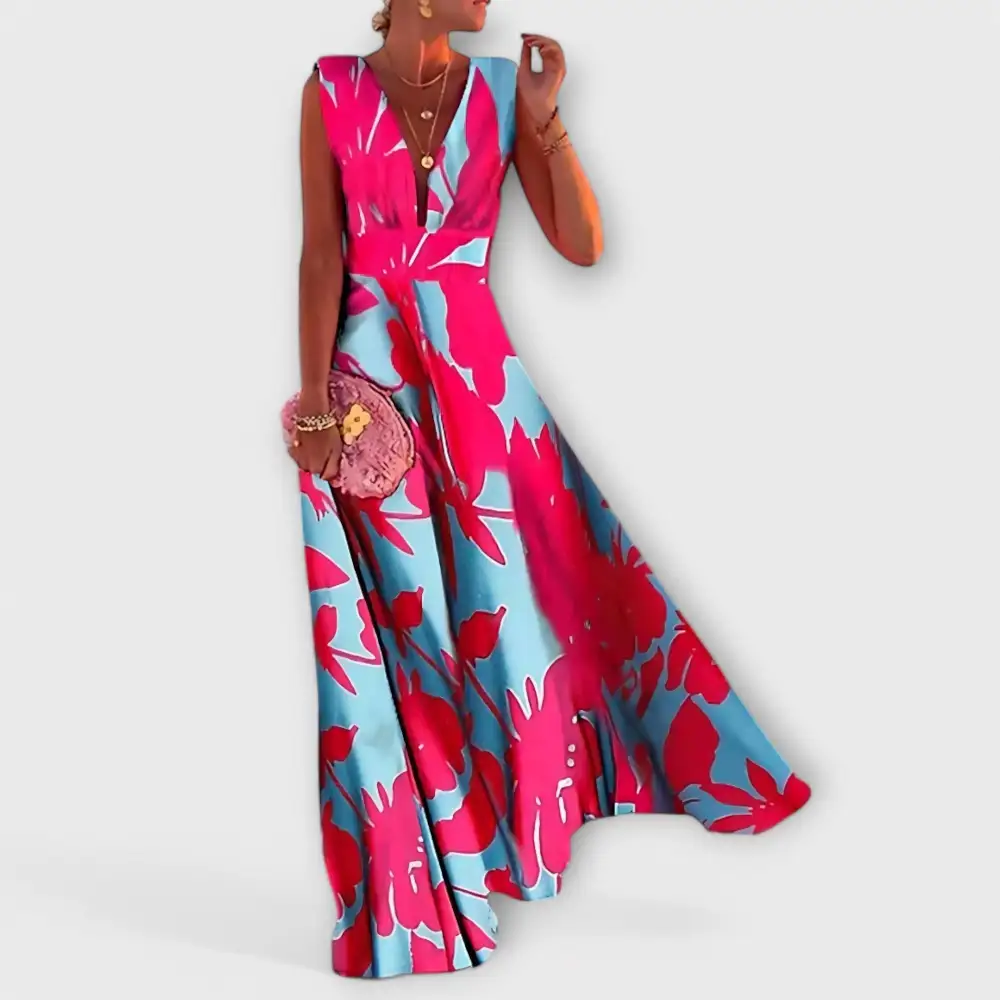 Sleeveless Printed Flowing Casual Dress
