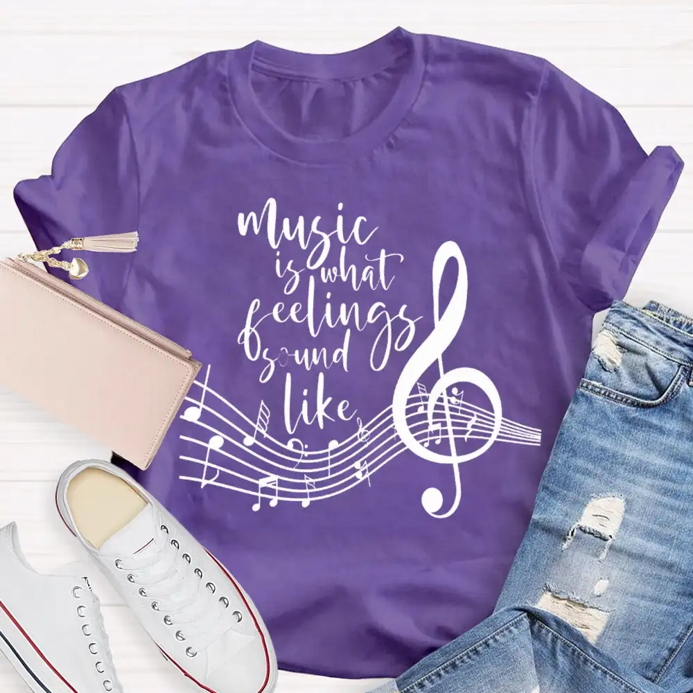 Music Is What Feelings Sound Like Musical Pattern T-Shirt