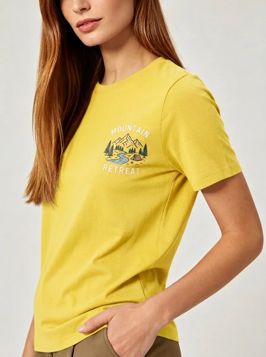 Women's Camping Lover Mountain Retreat Printed T-shirt