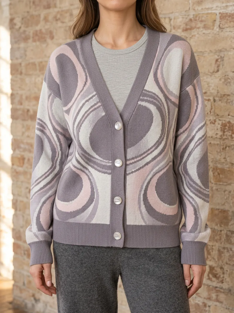Women's Retro Abstract Swirl Pattern Printed Cardigan