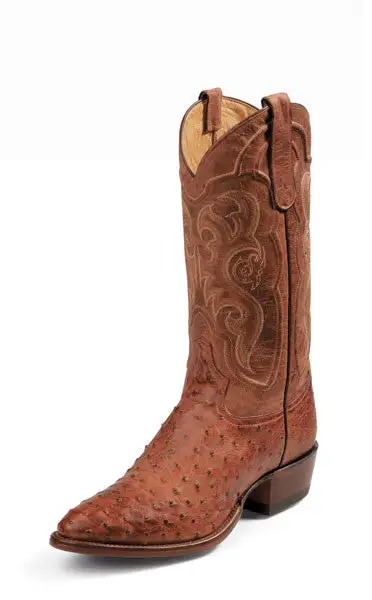 Men's Full Quill Ostrich Medium Round Toe Western Tooled Boots