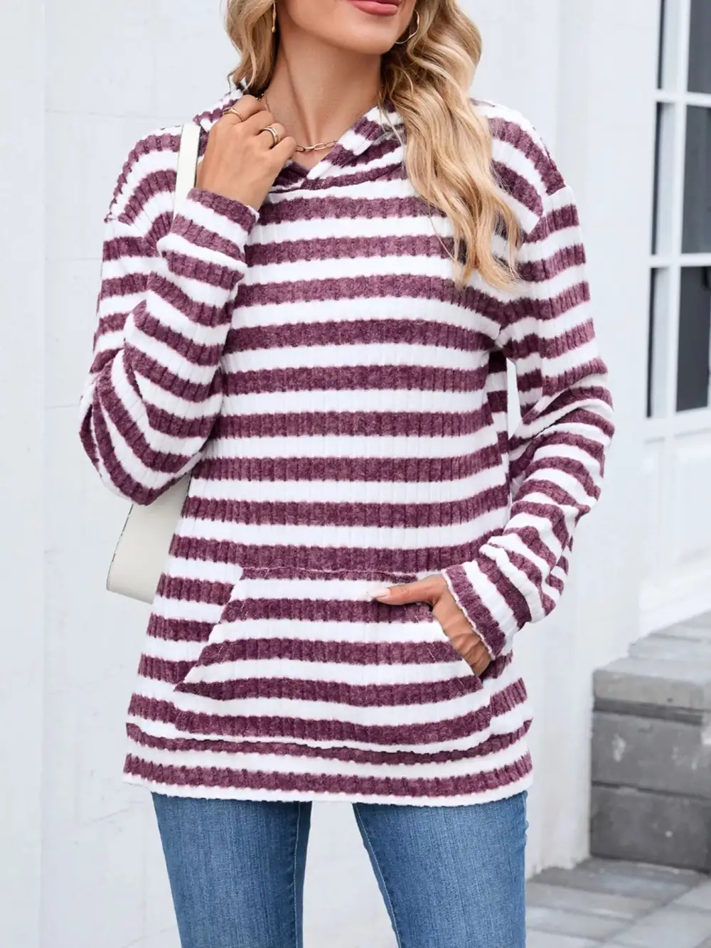Pocketed Striped Hoodie