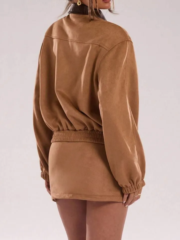 Contrast Collar Zip Jacket