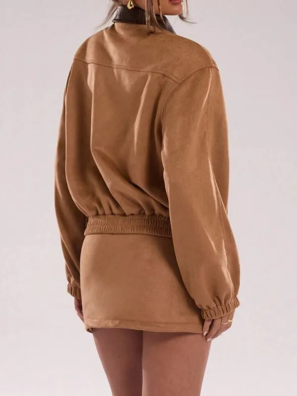 Contrast Collar Zip Jacket