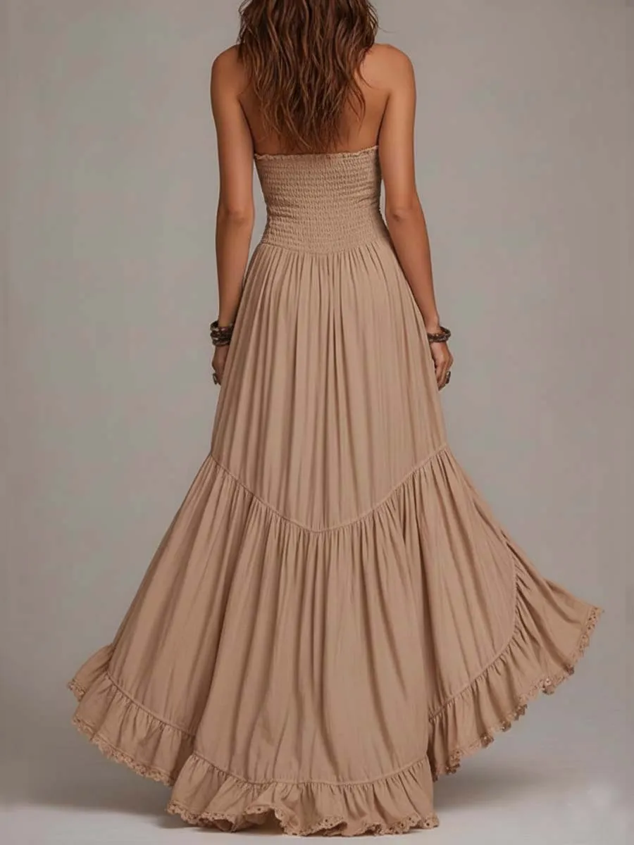 Bohemian Cotton Halter Corset Tiered Maxi Dress