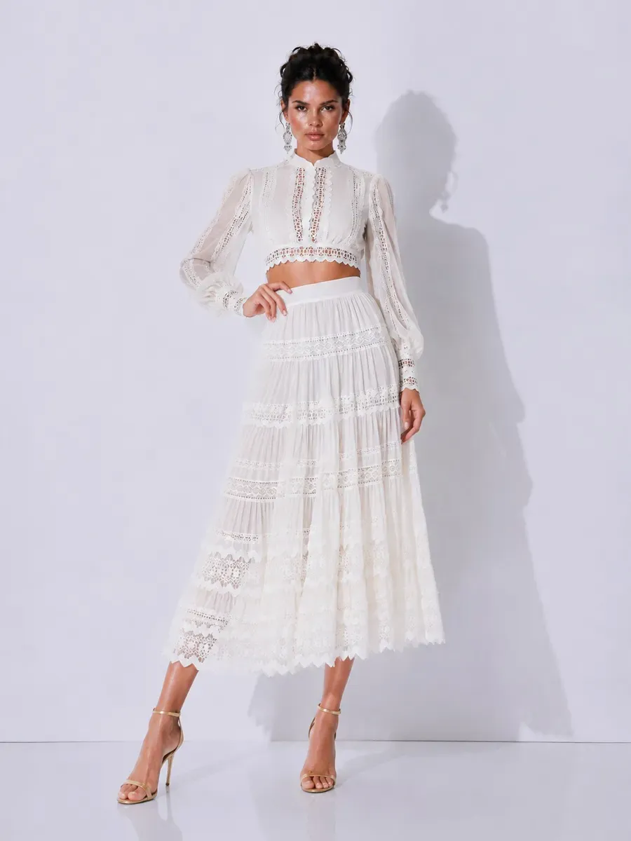 Dahlia Lace-Panel Cutout Maxi Skirt Set