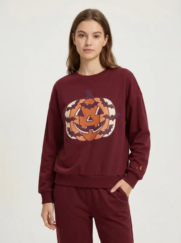 Women's Halloween Pumpkin Bat Spiderweb Printed wear Set