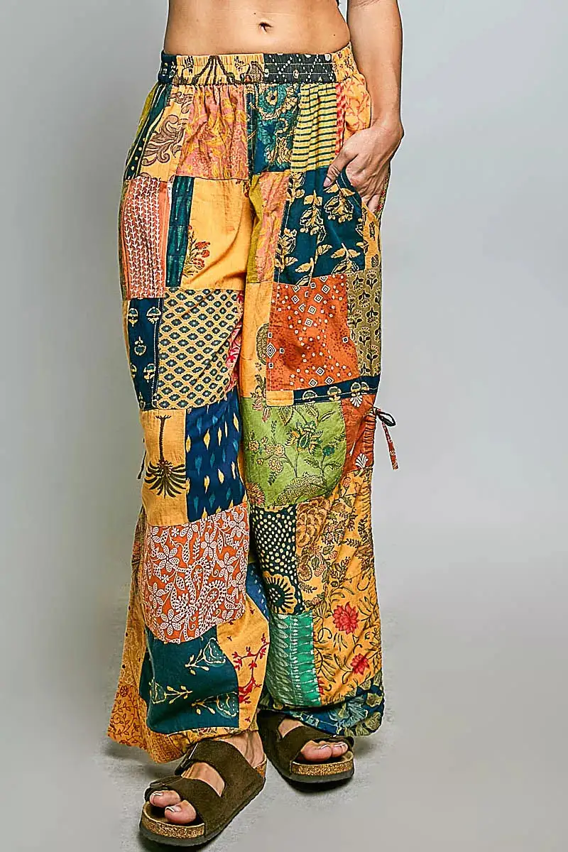 Sequin Patchwork Wide Leg Drawstring Pants