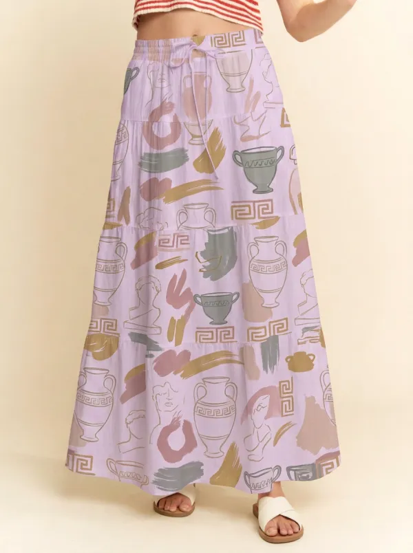 Women's Greek Art Lover Statue Vase Printed Maxi Skirt