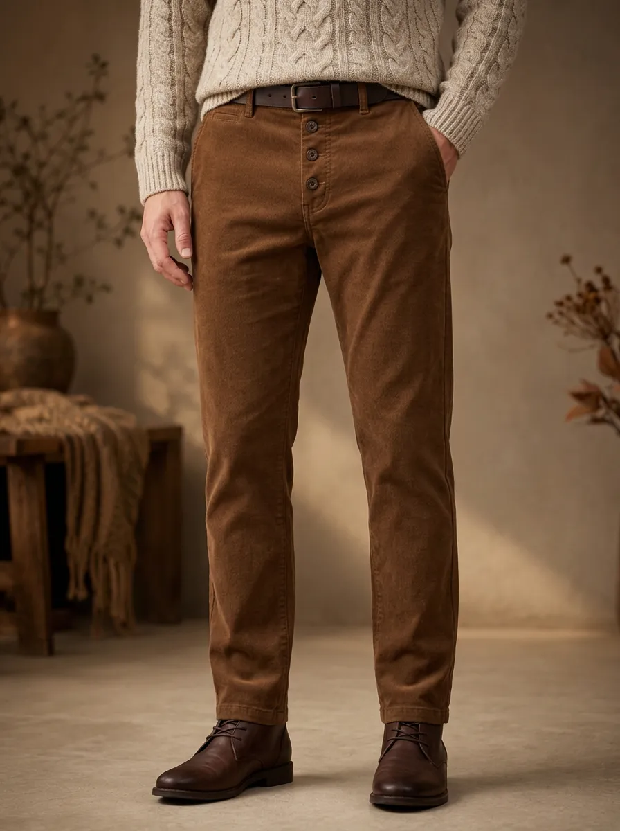 Men's Corduroy Autumn Winter Button Front Pants