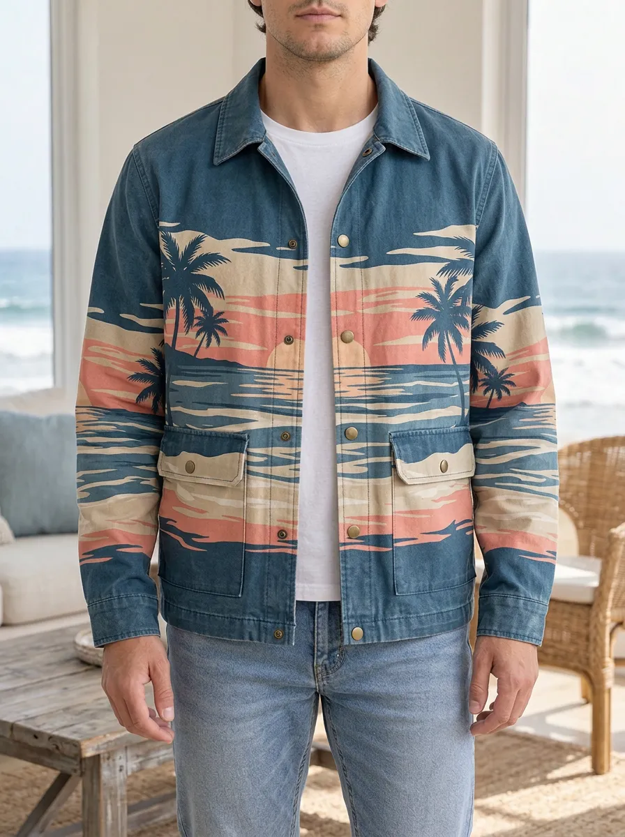 Men's Tropical Beach Sunset Palm Tree Rugged Summit Jacket