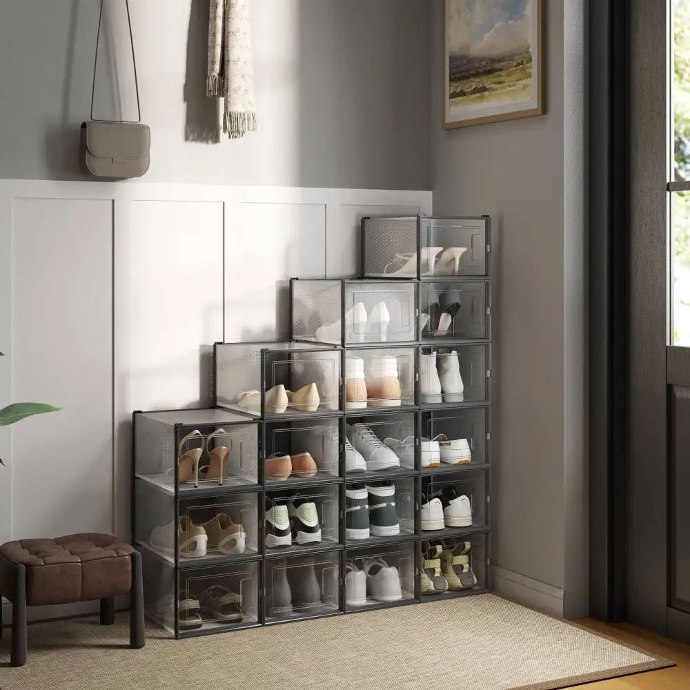 Refined Stackable Front Opening Space Saving Shoe Storage Box