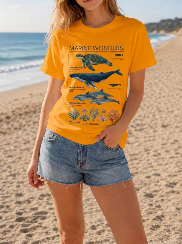 Women's Marine Life Sea Turtle Whale Dolphin Printed T-shirt