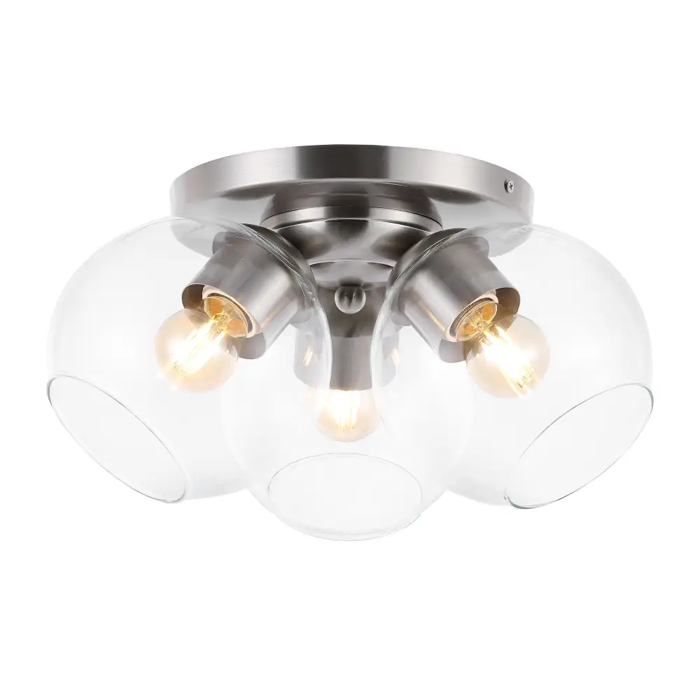 Triple-Light Farmhouse Rustic Iron Glass LED Semi Flush Mount