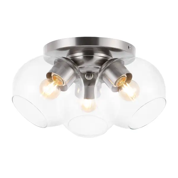 Triple-Light Farmhouse Rustic Iron Glass LED Semi Flush Mount
