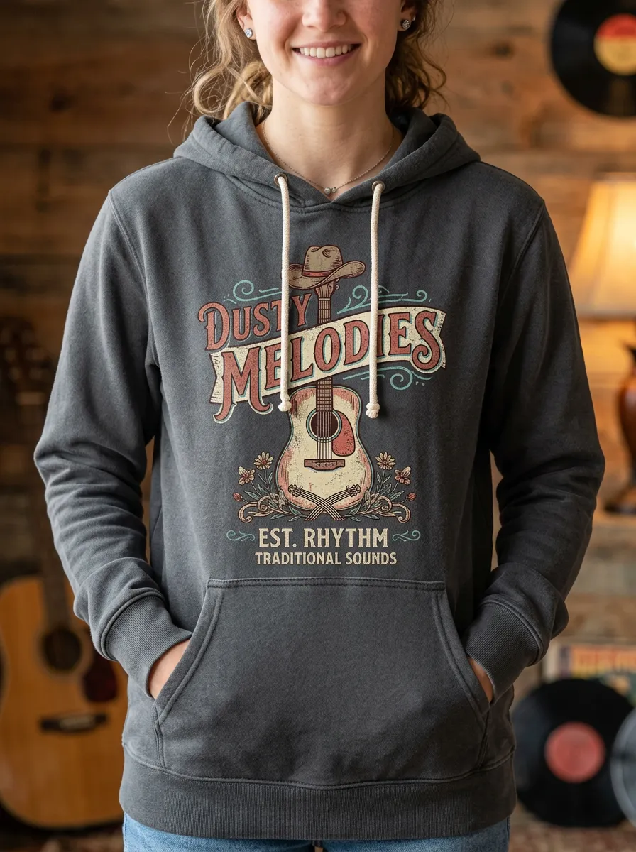Country Music Guitar Cowboy Hat Pullover Hoodie