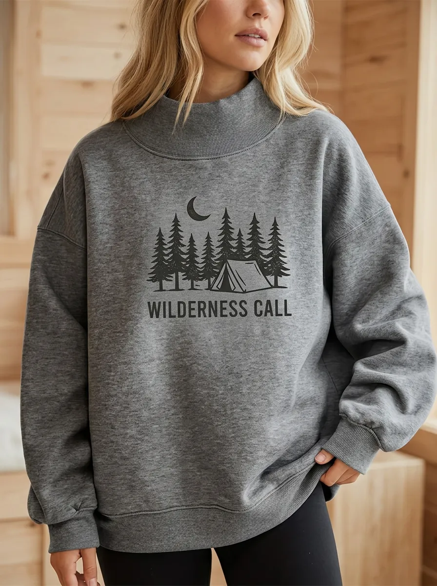 Women's Camping Lover Wilderness Call Forest Tent Printed Sweatshirt