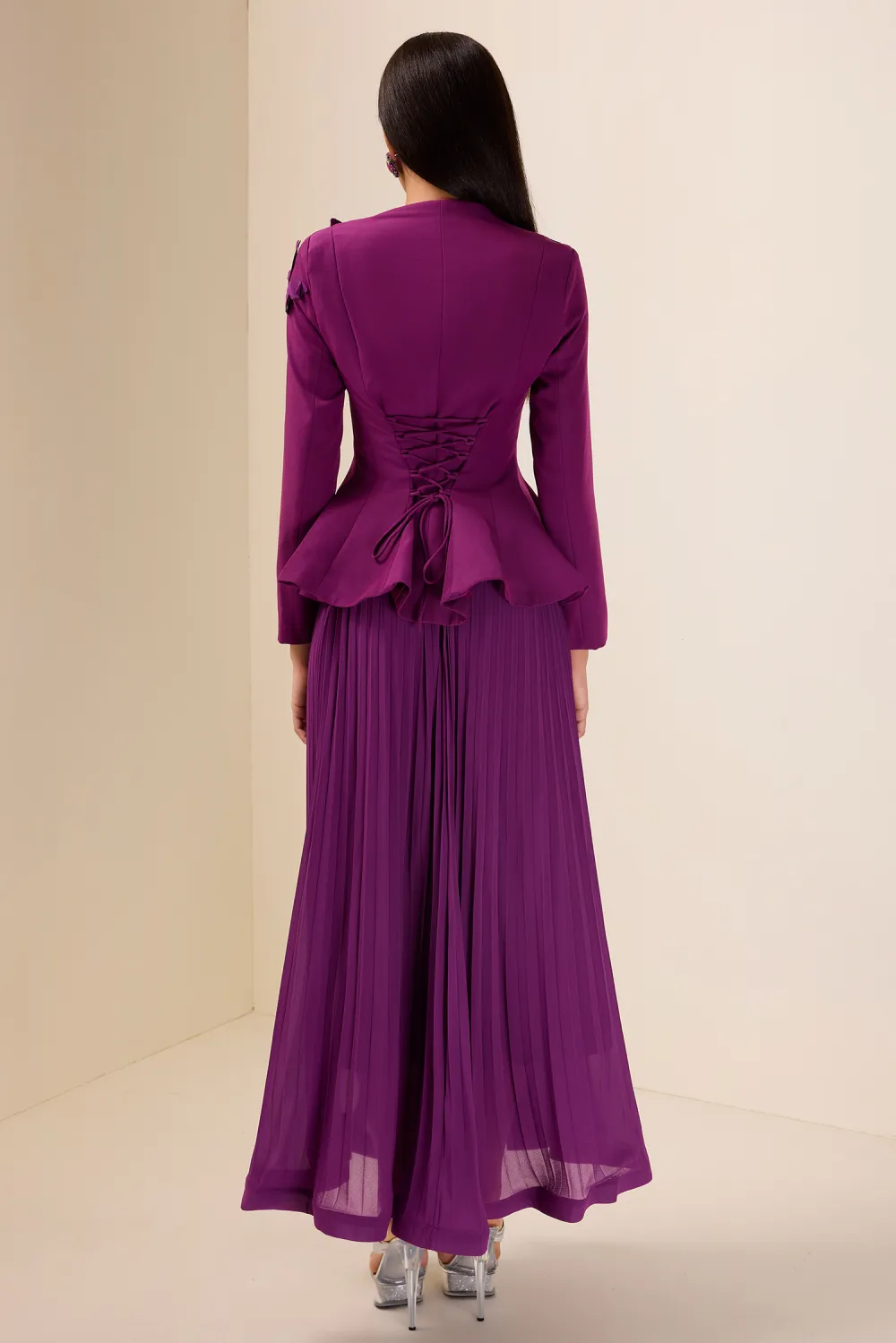 3D Butterfly Blazer & Pleated Midi Skirt Set