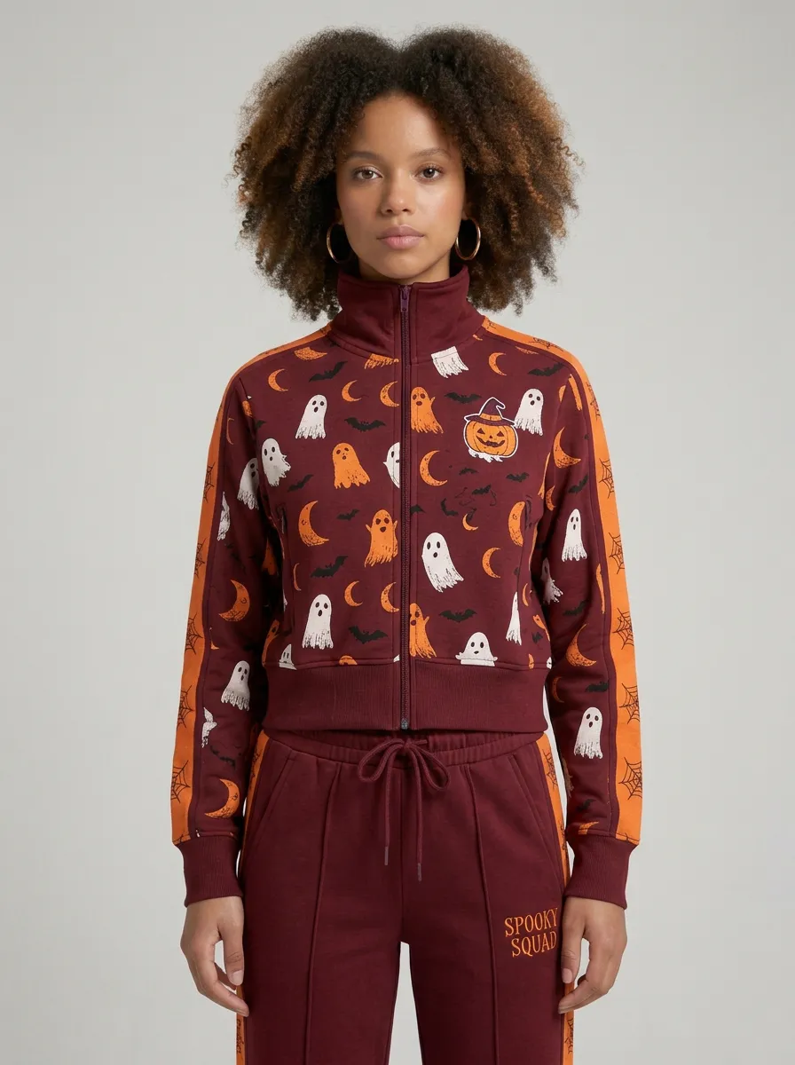 Women's Halloween Spooky Squad Ghost Pumpkin Printed Tracksuit