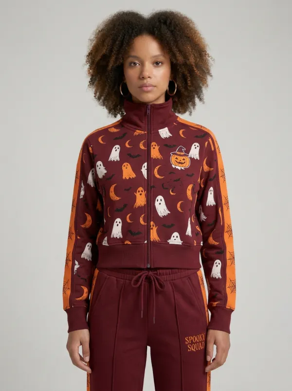 Women's Halloween Spooky Squad Ghost Pumpkin Printed Tracksuit