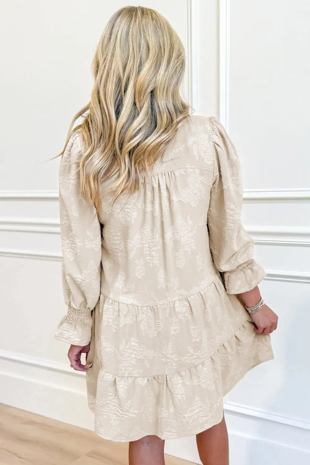 Textured Tiered Tie Detail Mini Dress