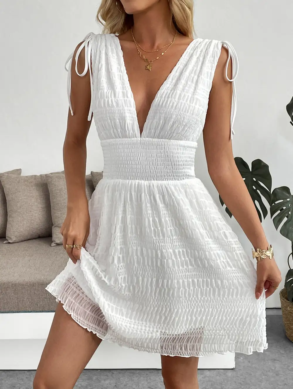 V-Neck Strap Mini Dress