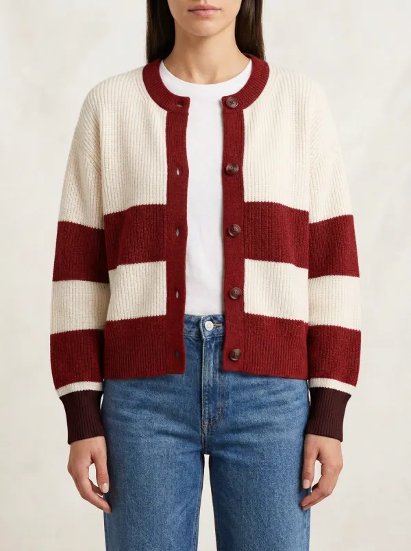 Rugby Striped Print Knit Cardigan