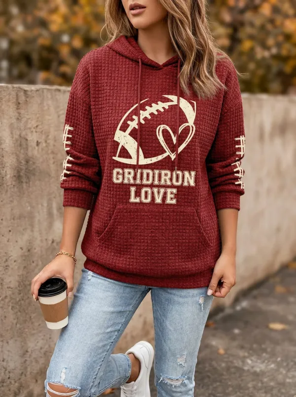 Women's Football Fan Gridiron Love Heart Graphic Printed Hoodie