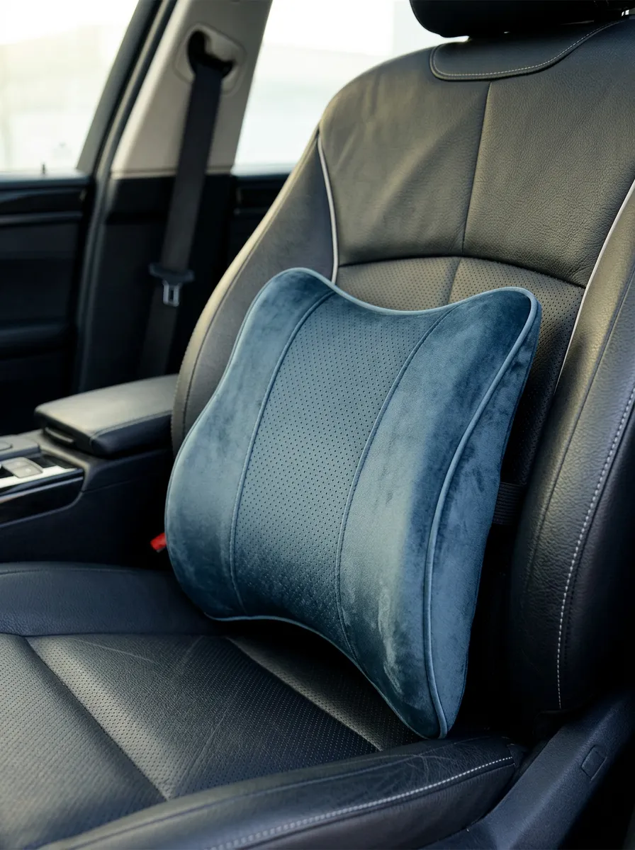 Perforated Velvet-Texture Car Lumbar Support Pillow