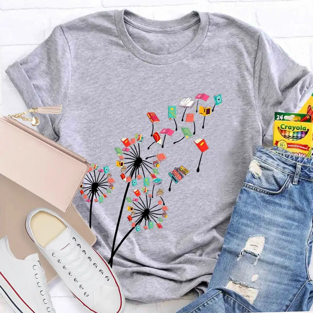 Dandelion Books Reading Lover Casual Print T-Shirt