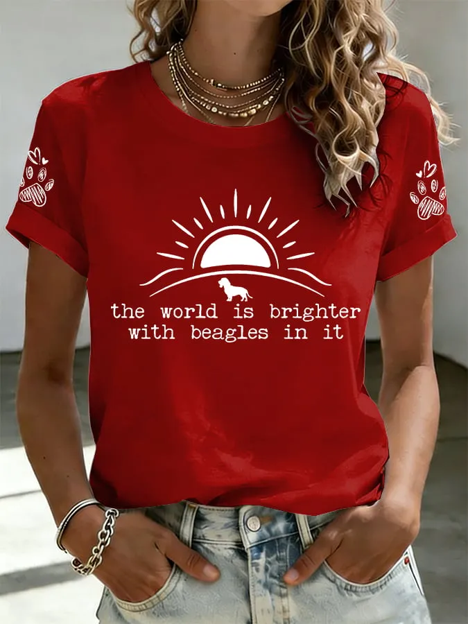 Women's The World Is Brighter With Beagles In It Print T-shirt
