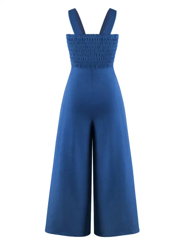 Square Neck Slim Pleated Jumpsuit