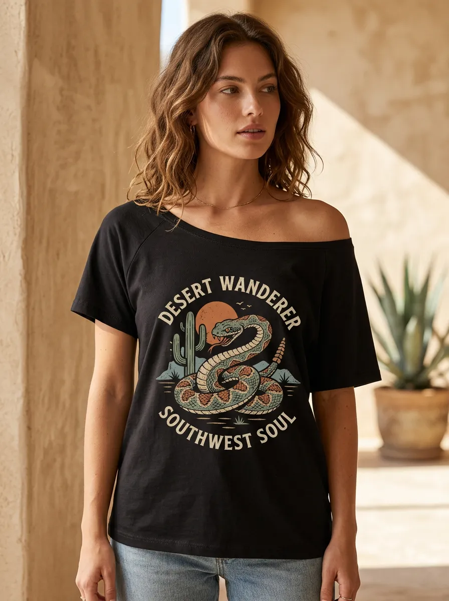 Women's Desert Wanderer Southwest Snake Cactus Printed T-shirt