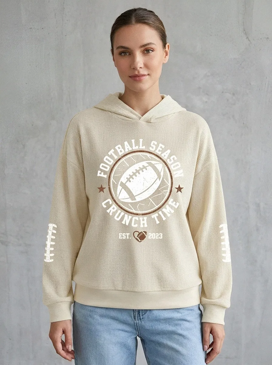 Women's Football Season Crunch Time Graphic Printed Waffle Hoodie