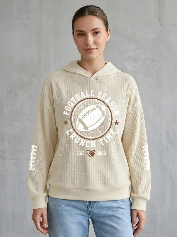 Women's Football Season Crunch Time Graphic Printed Waffle Hoodie