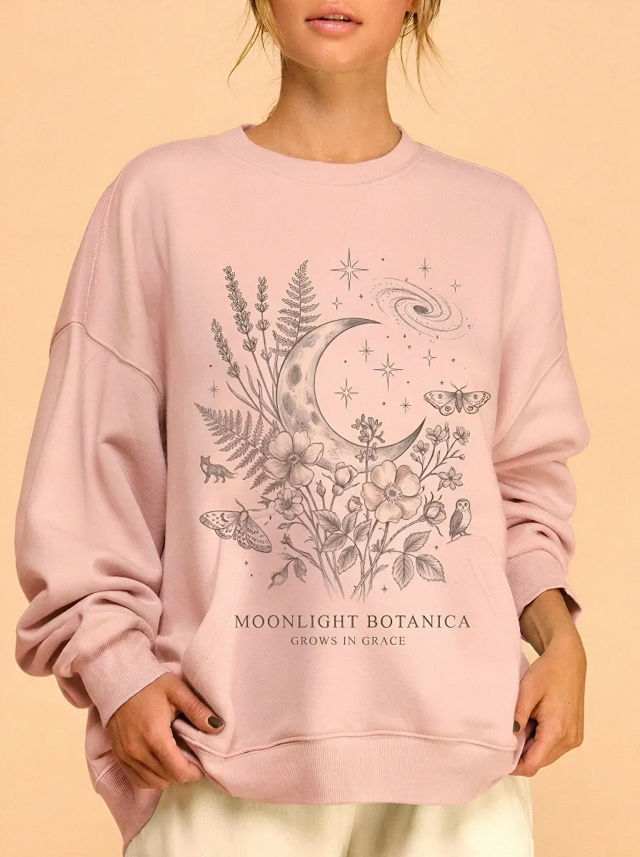 Women's Celestial Botanical Moon Moth Printed Sweatshirt
