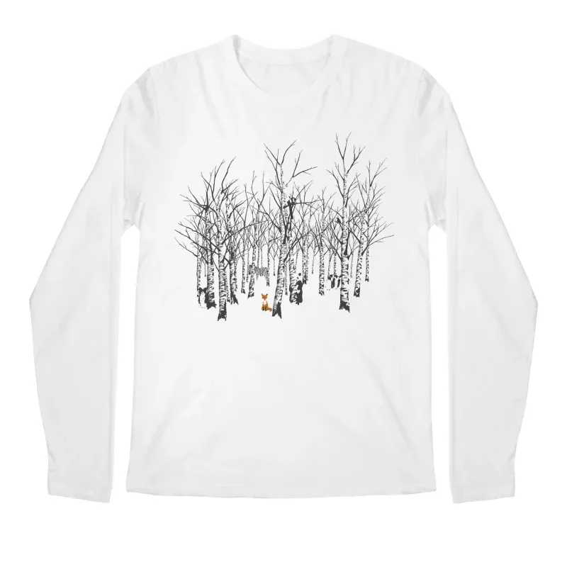 Men's Casual Artistic Forest Fox Print Long-Sleeve Tee